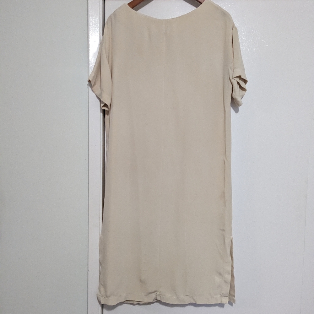 Aritzia Babaton 100% Silk Minimalist Crew Neck Midi Dress Slit Cream Medium Mode - Picture 6 of 7